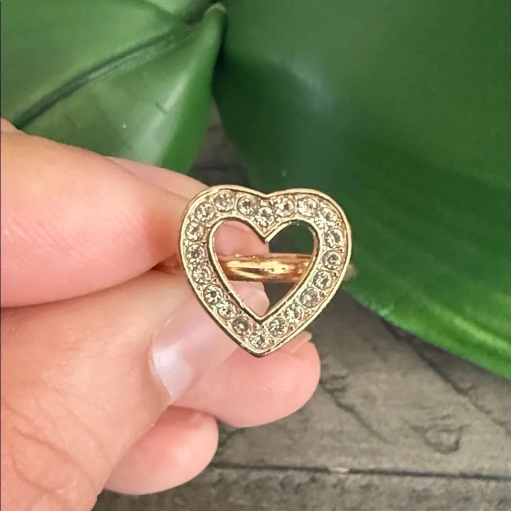 Adjustable Gold Plated Heart Ring with Crystals